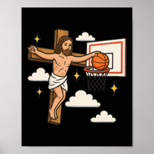 Jesus Dunk Funny Christian Religion Jesus Playing Poster
