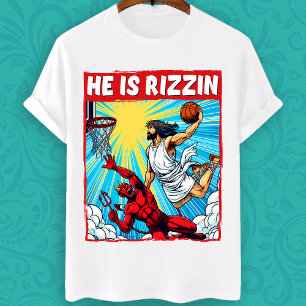 Jesus Dunking on Satan he is rizzin meme  T-Shirt