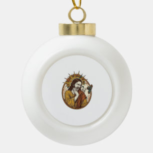 Jesus Earbud Cord Caught Doorknob Ripped Out Gym H Ceramic Ball Christmas Ornament