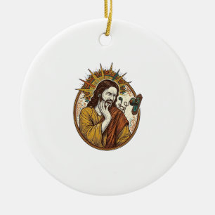 Jesus Earbud Cord Caught Doorknob Ripped Out Gym H Ceramic Ornament