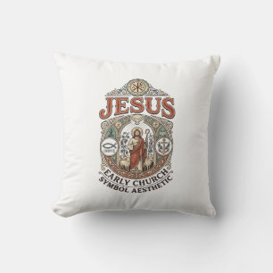 Jesus Early Church Symbol Aesthetic Jesus Early Ch Throw Pillow