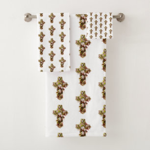 Jesus Easter Sunday Flowering cross  Bath Towel Set
