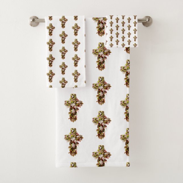 Jesus Easter Sunday Flowering cross  Bath Towel Set (Insitu)