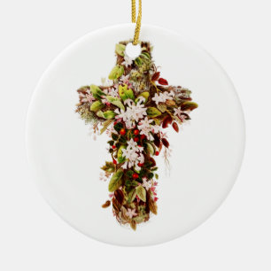 Jesus Easter Sunday Flowering cross Ceramic Ornament