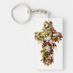 Jesus Easter Sunday Flowering cross  Keychain