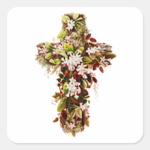 Jesus Easter Sunday Flowering cross Square Sticker