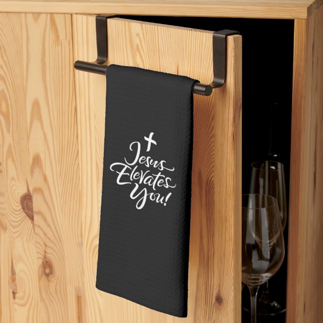 Jesus Elevates You Christian Christ Lettering Kitchen Towel (Thirds Fold)