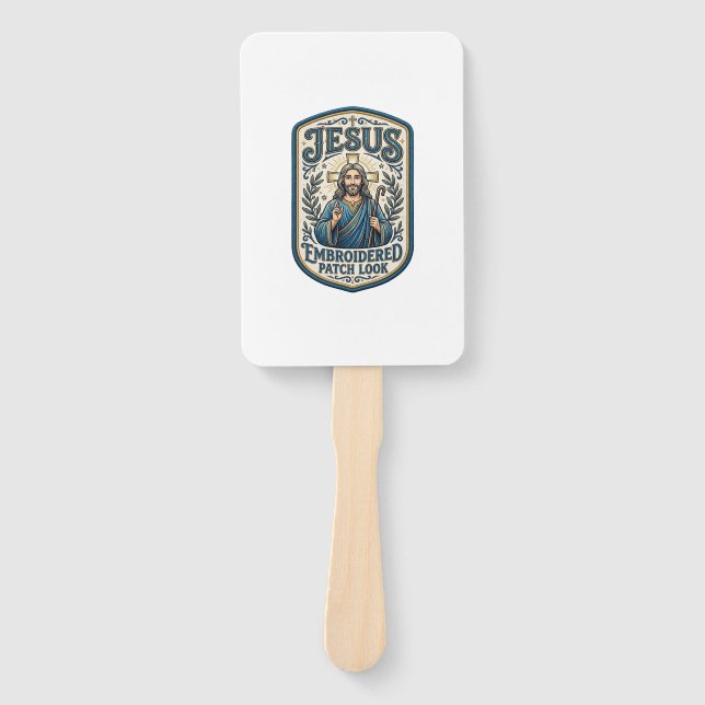 Jesus Embroidered Patch Look Jesus Embroidered Pat Hand Fan (Front)