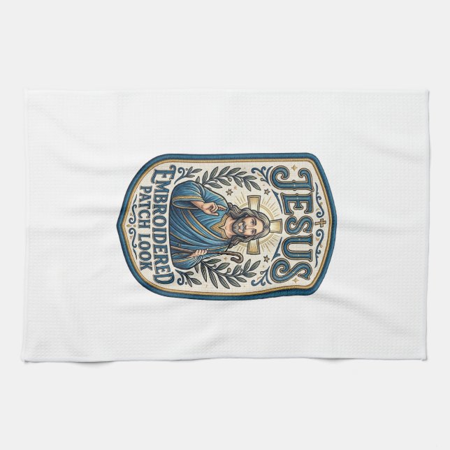 Jesus Embroidered Patch Look Jesus Embroidered Pat Kitchen Towel (Horizontal)