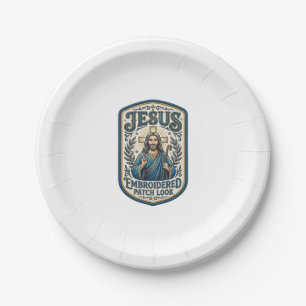 Jesus Embroidered Patch Look Jesus Embroidered Pat Paper Plate
