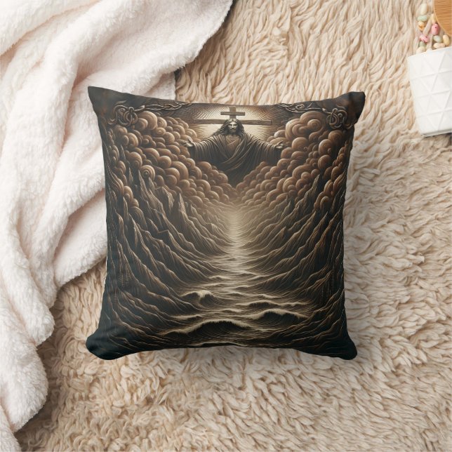 Jesus Emerges From Clouds Over Serene Waters Throw Pillow (Blanket)