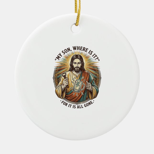 Jesus Empty Broken Beer Mug Bartender Drinking Hum Ceramic Ornament (Front)