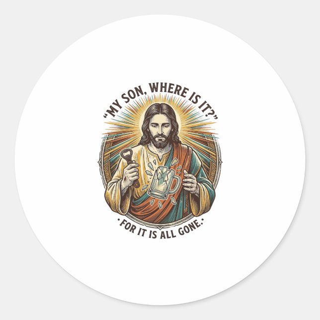 Jesus Empty Broken Beer Mug Bartender Drinking Hum Classic Round Sticker (Front)