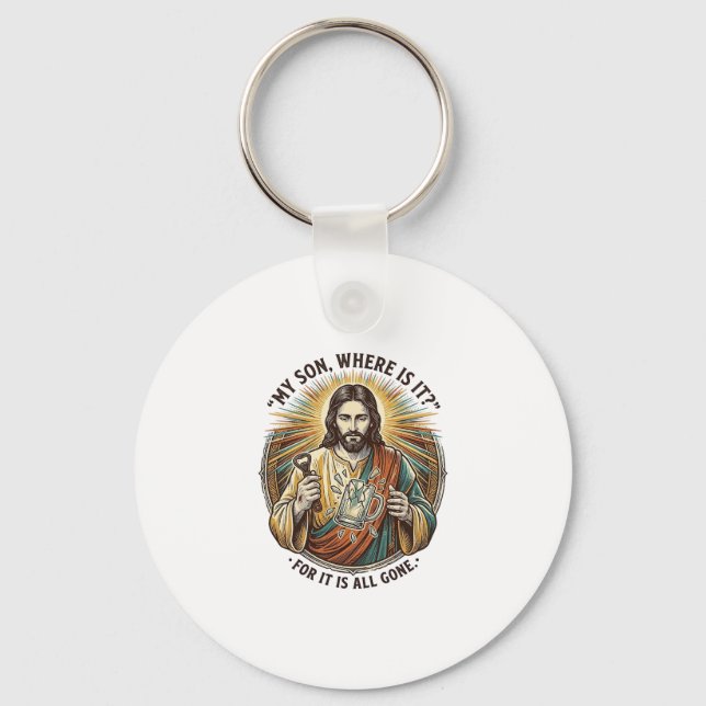 Jesus Empty Broken Beer Mug Bartender Drinking Hum Keychain (Front)