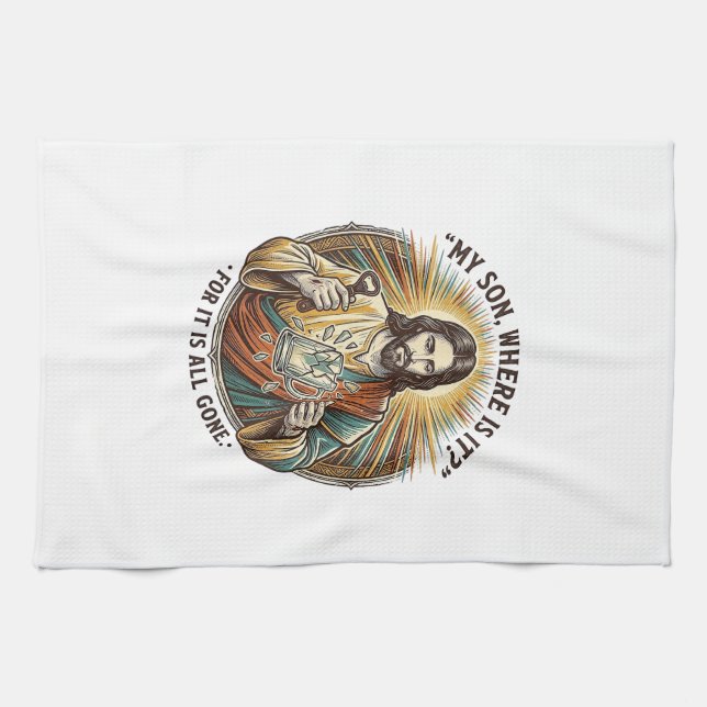 Jesus Empty Broken Beer Mug Bartender Drinking Hum Kitchen Towel (Horizontal)