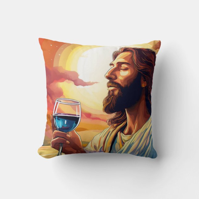 Jesus Enjoying Wine Pillow! Throw Pillow (Front)