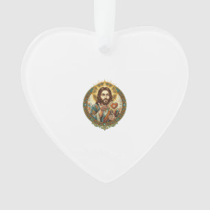Jésus envoie un baiser Cœur rouge Bouton J'aime Hu
