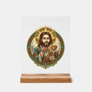 Jésus envoie un baiser Cœur rouge Bouton J'aime Hu