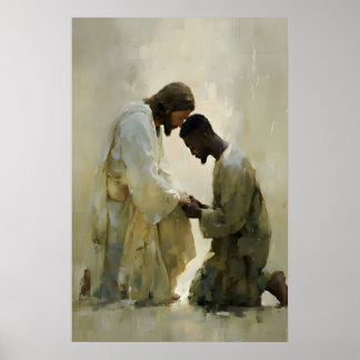 Jésus et homme noir priant Impression Christianism