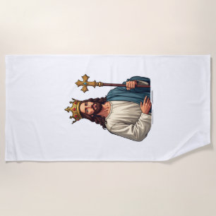 Jesus Eternal King Vintage Engraving Tee Beach Towel