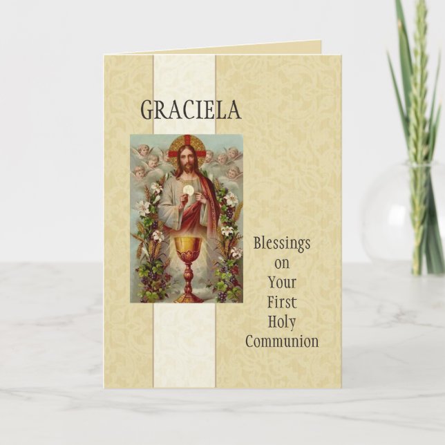 Jesus Eucharist Angels First Holy Communion Card (Front)