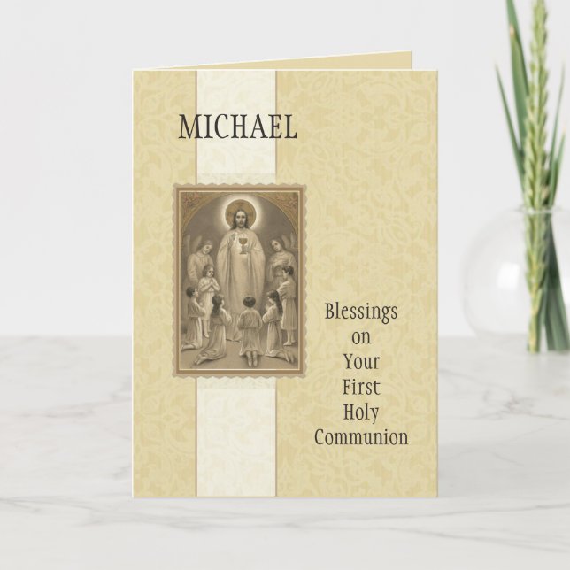 Jesus Eucharist Angels First Holy Communion Card (Front)