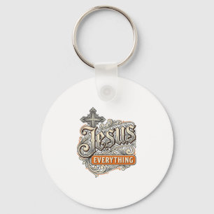 Jesus Everything Vintage Christian Typography Desi Keychain