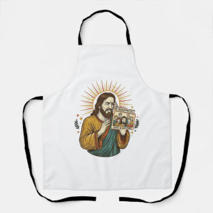 Jesus Eyes Closed Tagged Group Photo Unflattering Apron