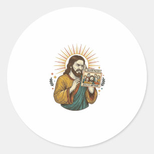 Jesus Eyes Closed Tagged Group Photo Unflattering Classic Round Sticker