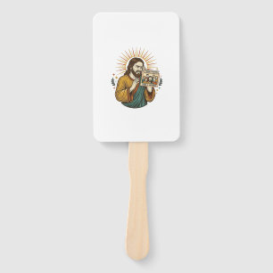 Jesus Eyes Closed Tagged Group Photo Unflattering Hand Fan