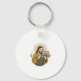 Jesus Eyes Closed Tagged Group Photo Unflattering Keychain