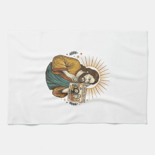 Jesus Eyes Closed Tagged Group Photo Unflattering Kitchen Towel