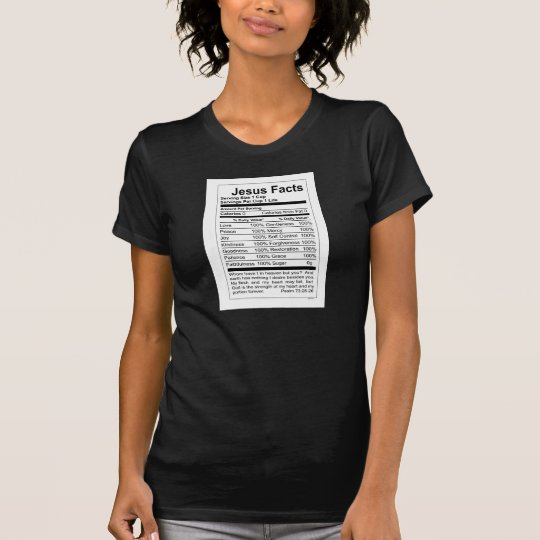 JESUS FACTS WHITE LABEL ON WOMEN'S DARK TEE
