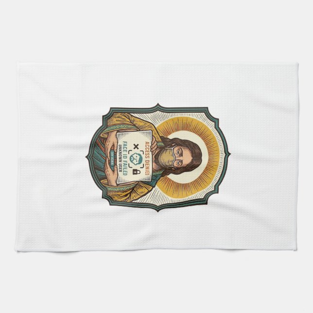 Jesus Failed Face Unlock Mask Recognition Tech Pho Kitchen Towel (Horizontal)