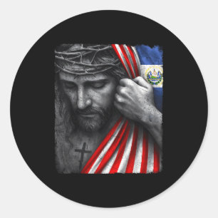 Jesus Faith Cross Crown America El Salvador Herita Classic Round Sticker