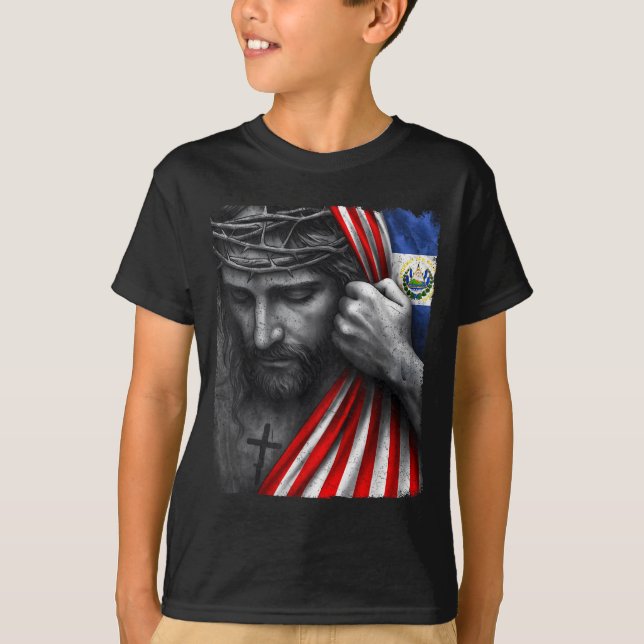 Jesus Faith Cross Crown America El Salvador Herita T-Shirt (Front)