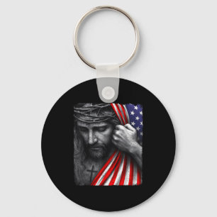 Jesus Faith Cross Crown America Patriotic Heritage Keychain
