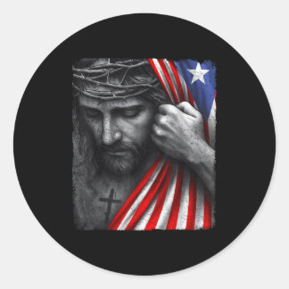 Jesus Faith Cross Crown America Puerto Rico Herita Classic Round Sticker