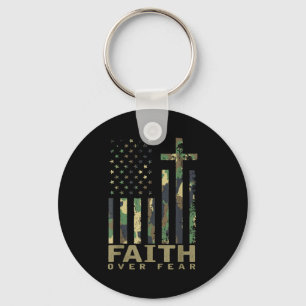 Jesus Faith Over Fear Christian Cross God Fait Us  Keychain