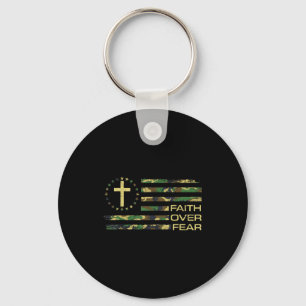 Jesus Faith Over Fear Cross Camo American Flag Usa Keychain