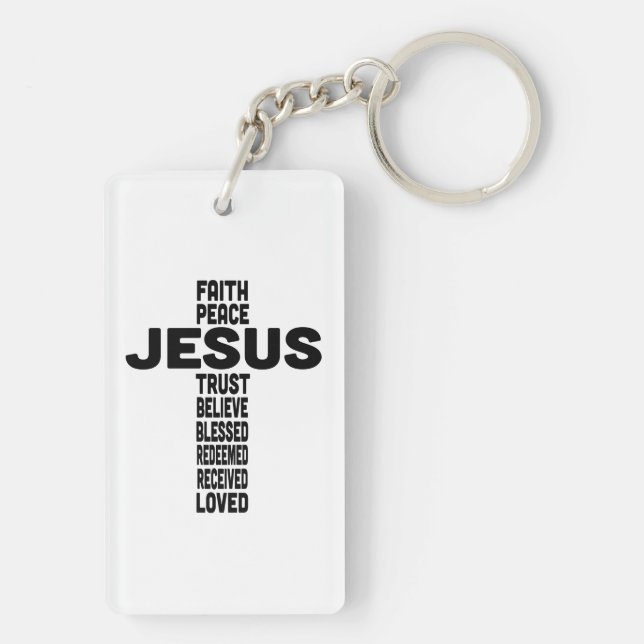 Jesus faith peace trust believe Christian Black  Keychain (Back)