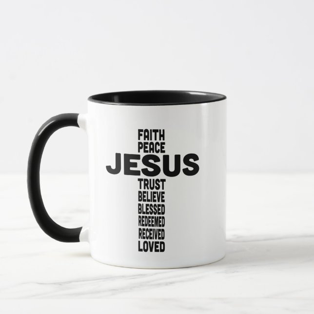 Jesus faith peace trust believe Christian Black  Mug (Left)