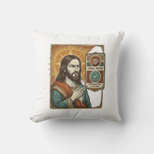 Jesus Fake Verified Checkmark Scam Troll Social Hu Throw Pillow