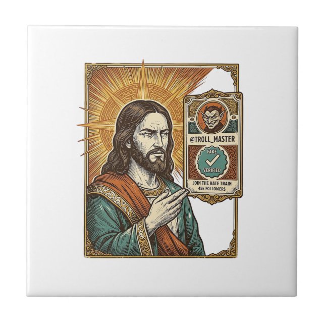 Jesus Fake Verified Checkmark Scam Troll Social Hu Tile (Front)