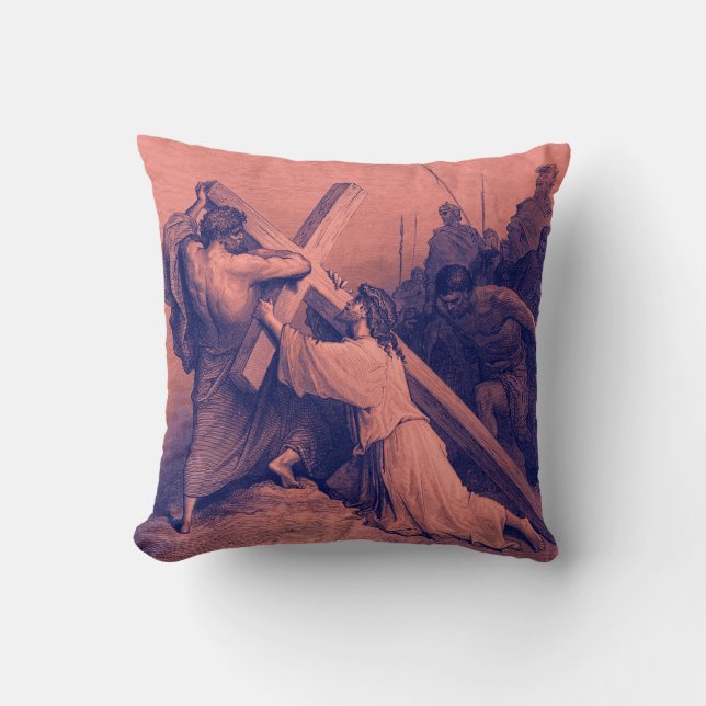 Jesus Falling Beneath the Cross | Bible Throw Pillow (Front)