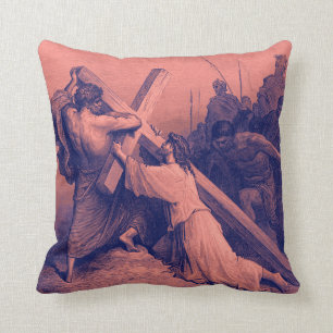 Jesus Falling Beneath the Cross Bible Throw Pillow