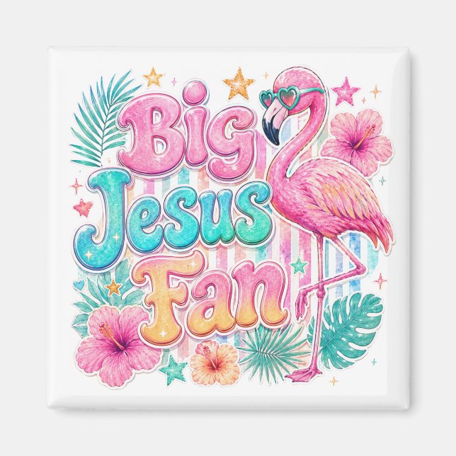 Jesus Fan with Flamingo Magnet  (Front)
