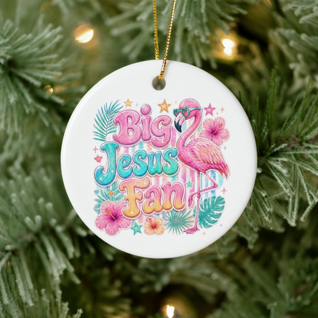 Jesus Fan with Flamingo Ornament  (Tree)