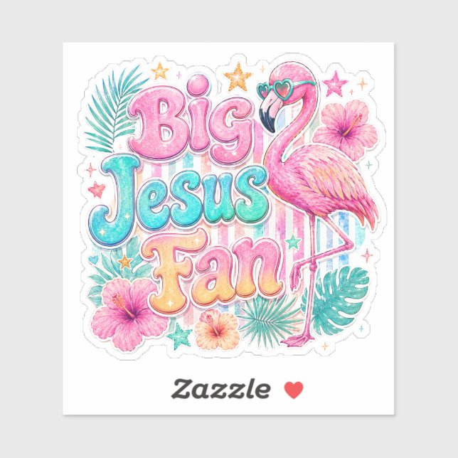 Jesus Fan with Flamingo Sticker  (Sheet)