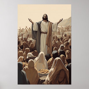 Jesus Feeds 5000 Christian Religious Scripture Poster